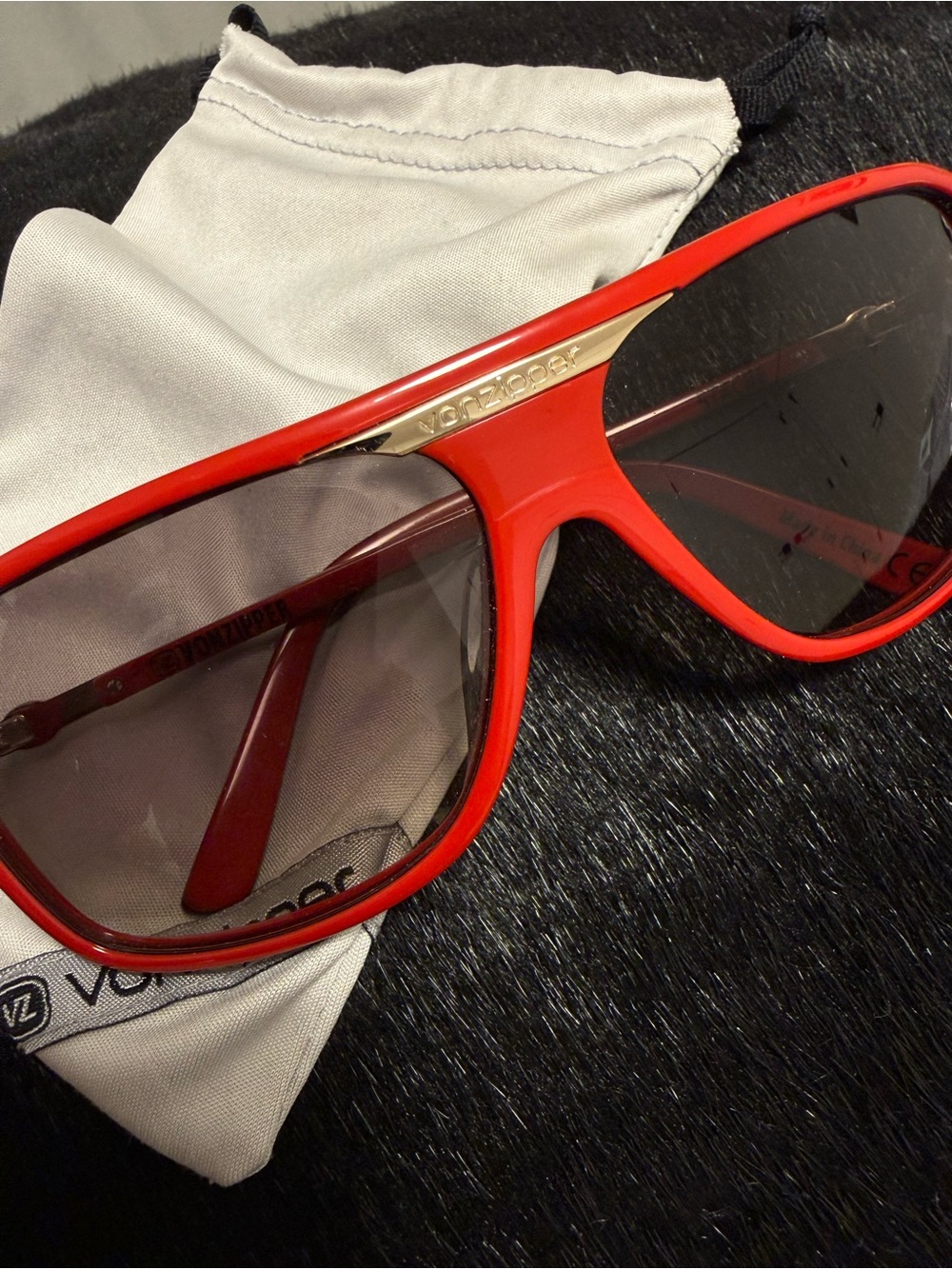 Vintage Von Zipper Rare Red Oversized Shield Sunglasses